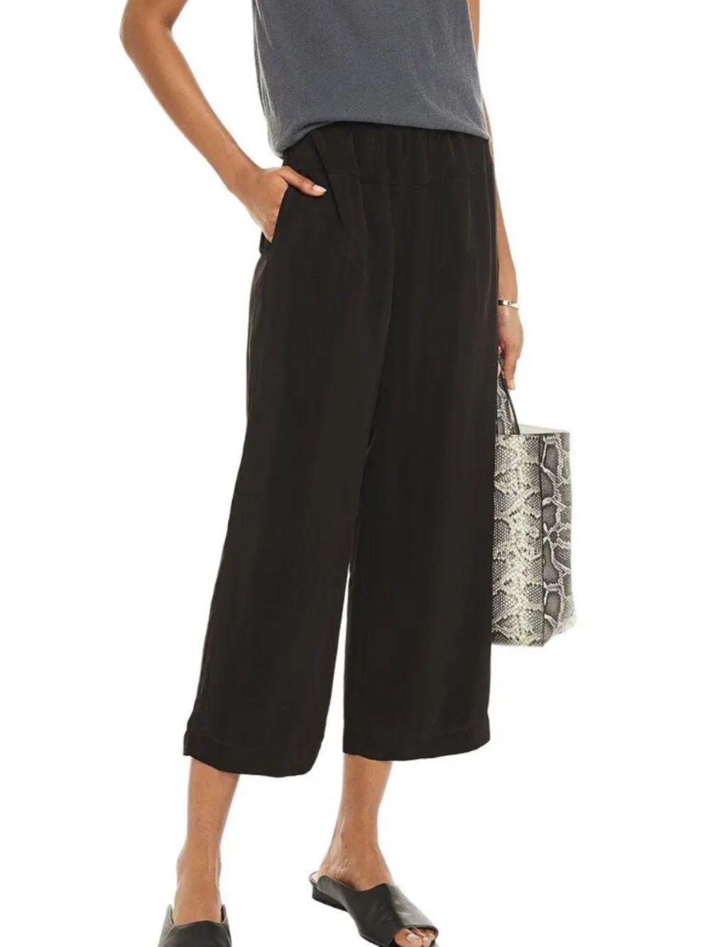 Stateside crop washed cupro wide leg culottes